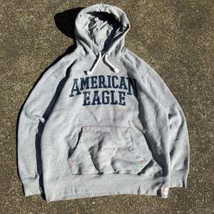 Vintage American Eagle Y2K Gray Cotton Fleece Heavyweight Logo Hoodie Size Large